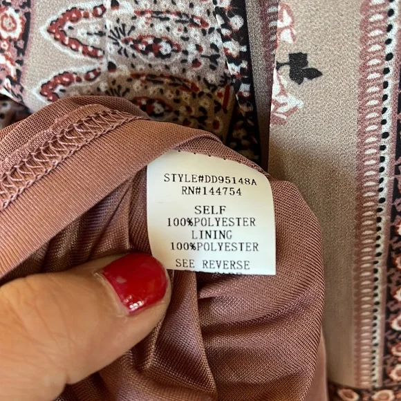 Mauve Pink/purple boho crochet spaghetti strap printed midi dress - Picture 8 of 13